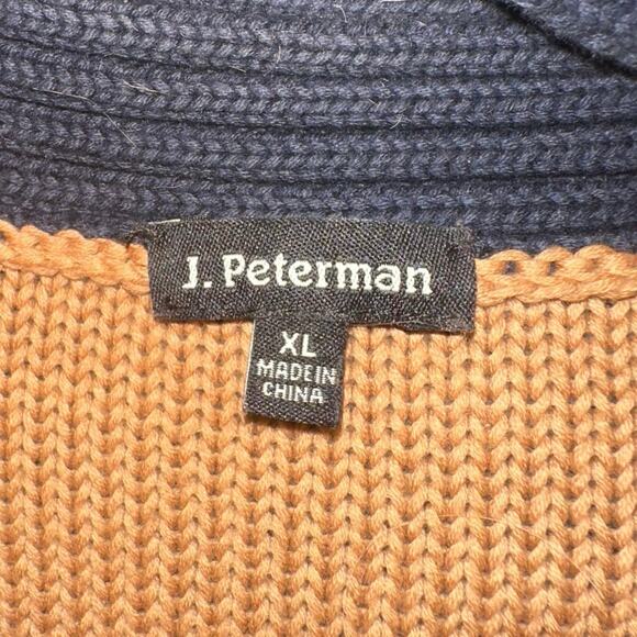 J. Peterman Colorblock Cardigan Sweater Button Front Navy Camel Red Women’s XL - Picture 5 of 7